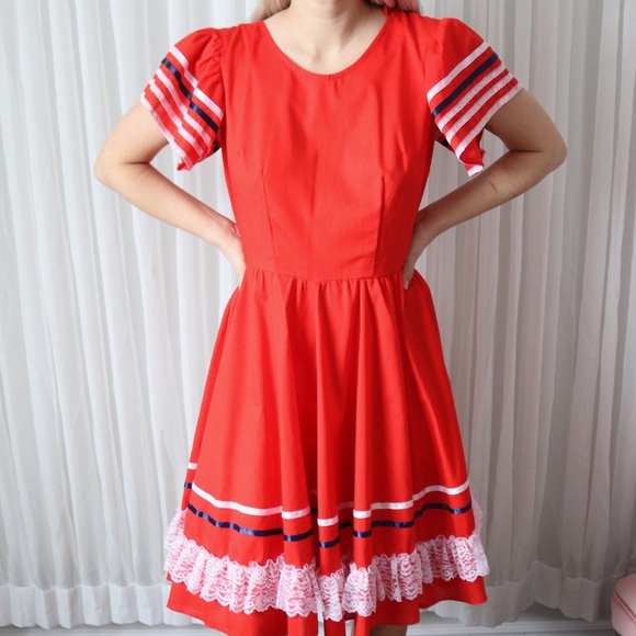 Vintage Red Square Dancing Dress - Picture 2 of 7